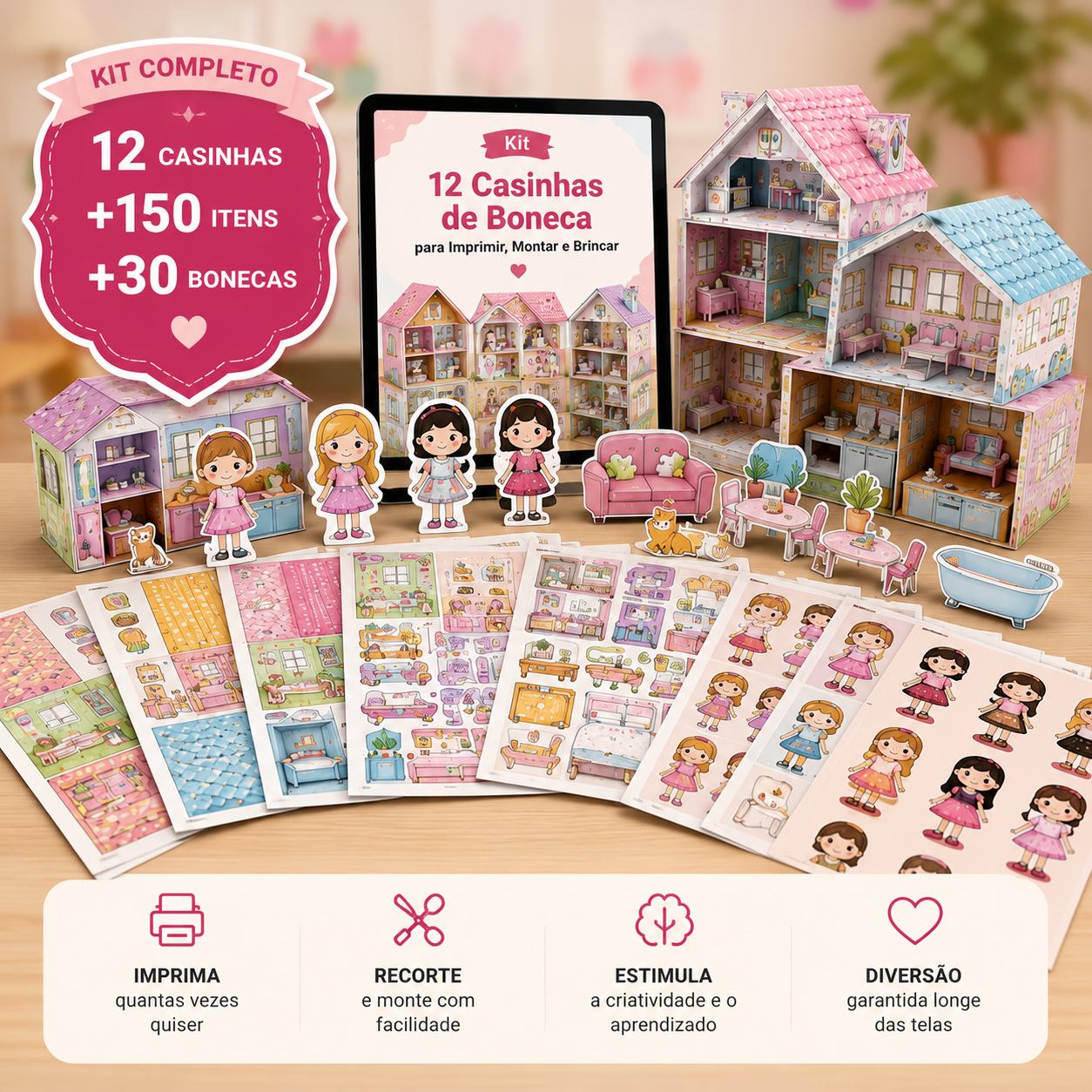 Kit 12 Casinhas de Boneca para Imprimir, Montar e Brincar