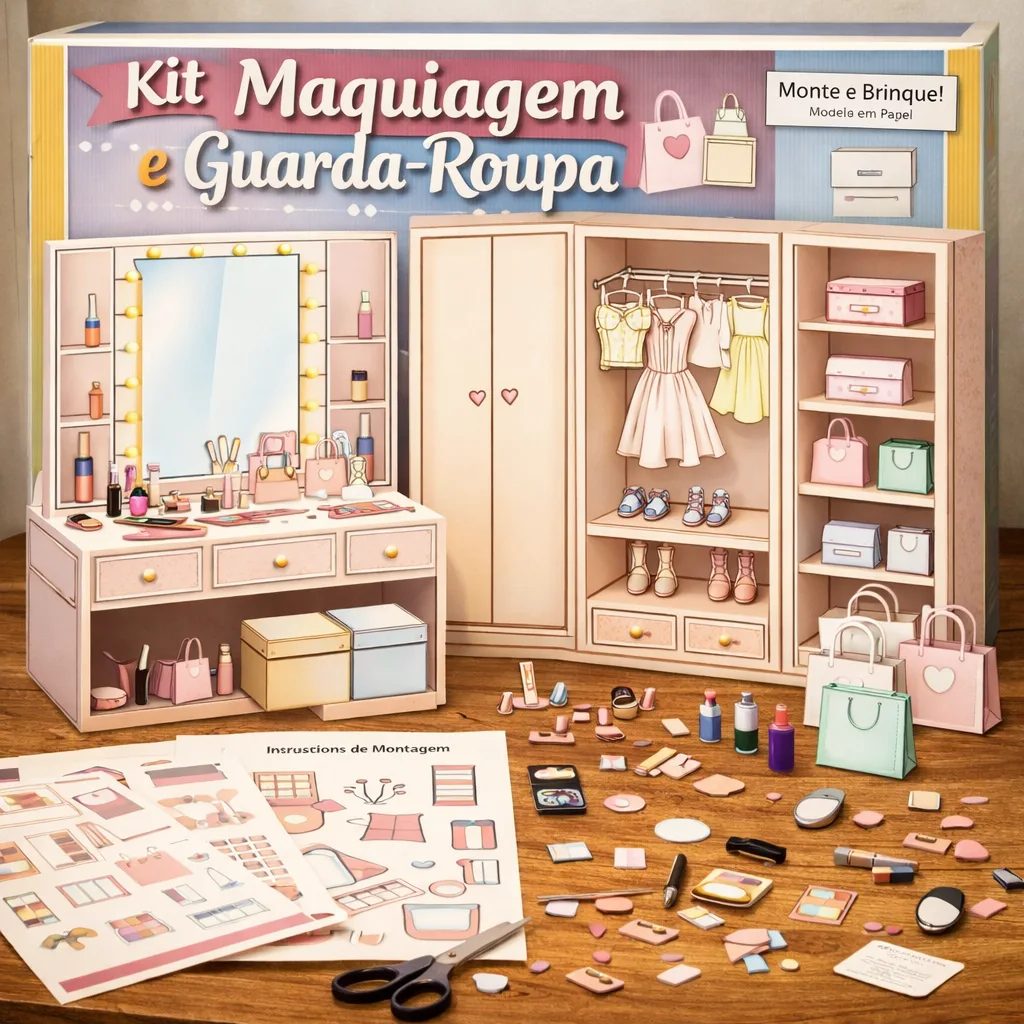 Bônus Kit Maquiagem e Guarda-roupa de papel para imprimir